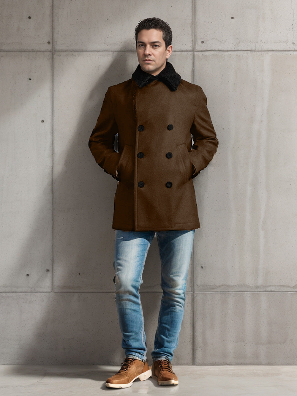 Autumn and winter men's woolen coat double-breasted cashmere men's woolen coat slim fit woolen coat