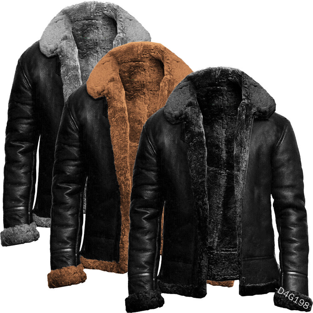 Fashion leather jacket street fur men's thick coat