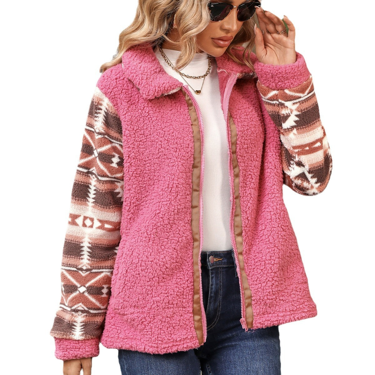 Autumn and winter fashion new women's long-sleeved lapel cardigan plush coat