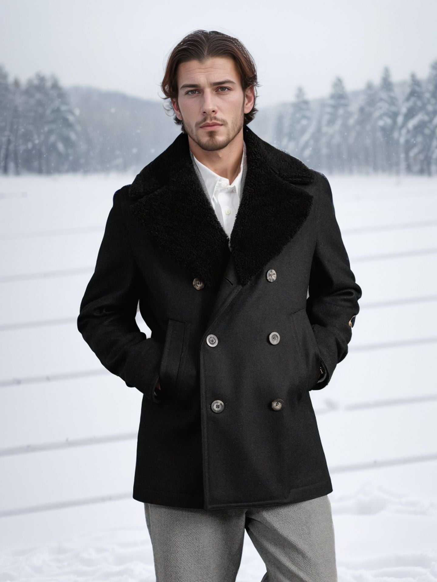 Autumn and winter men's woolen coat double-breasted cashmere men's woolen coat slim fit woolen coat