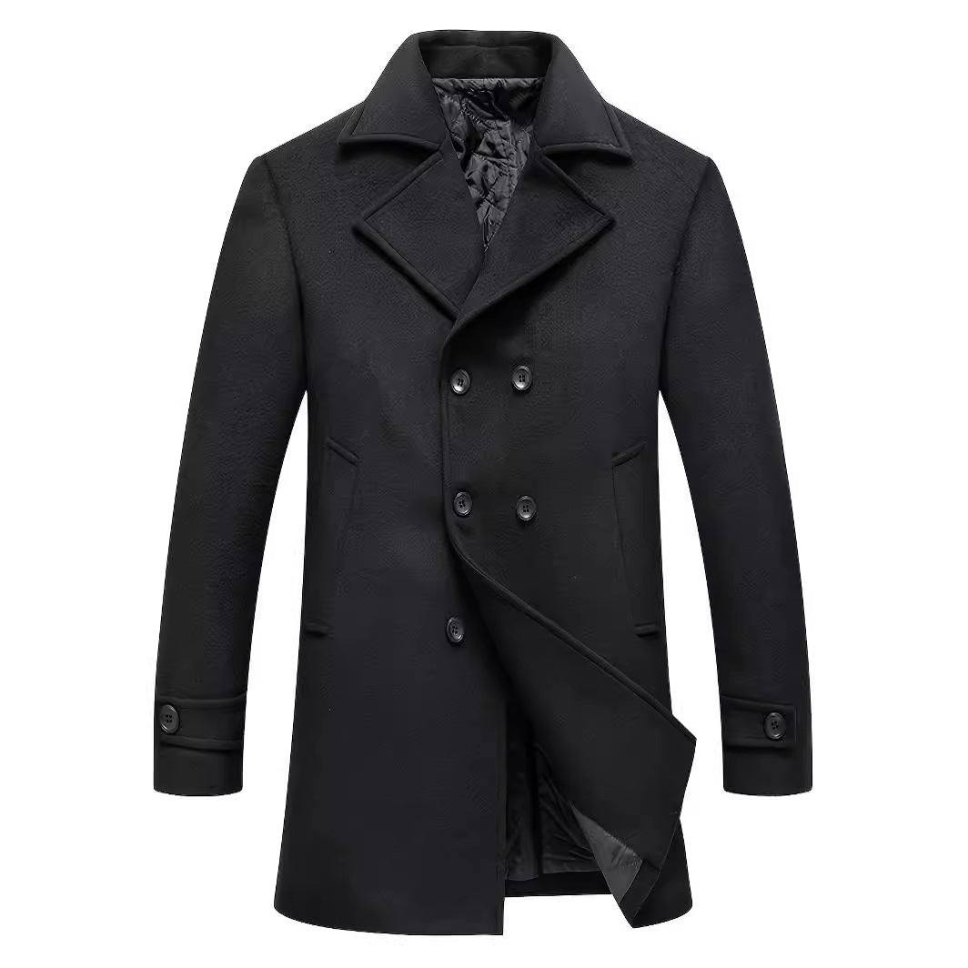 High-end men's mid-length coat business lapel woolen coat autumn and winter durable men's coat