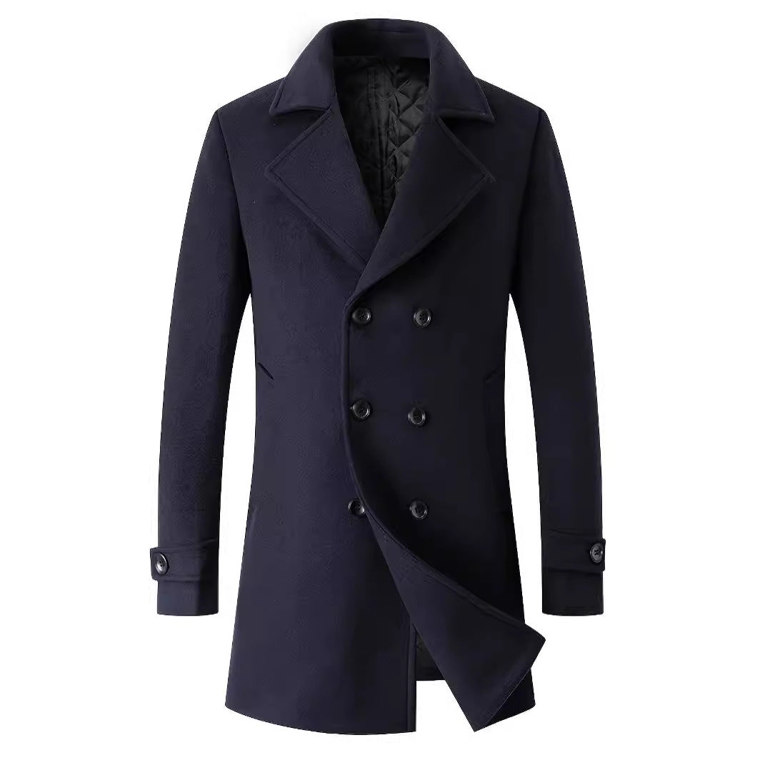 High-end men's mid-length coat business lapel woolen coat autumn and winter durable men's coat