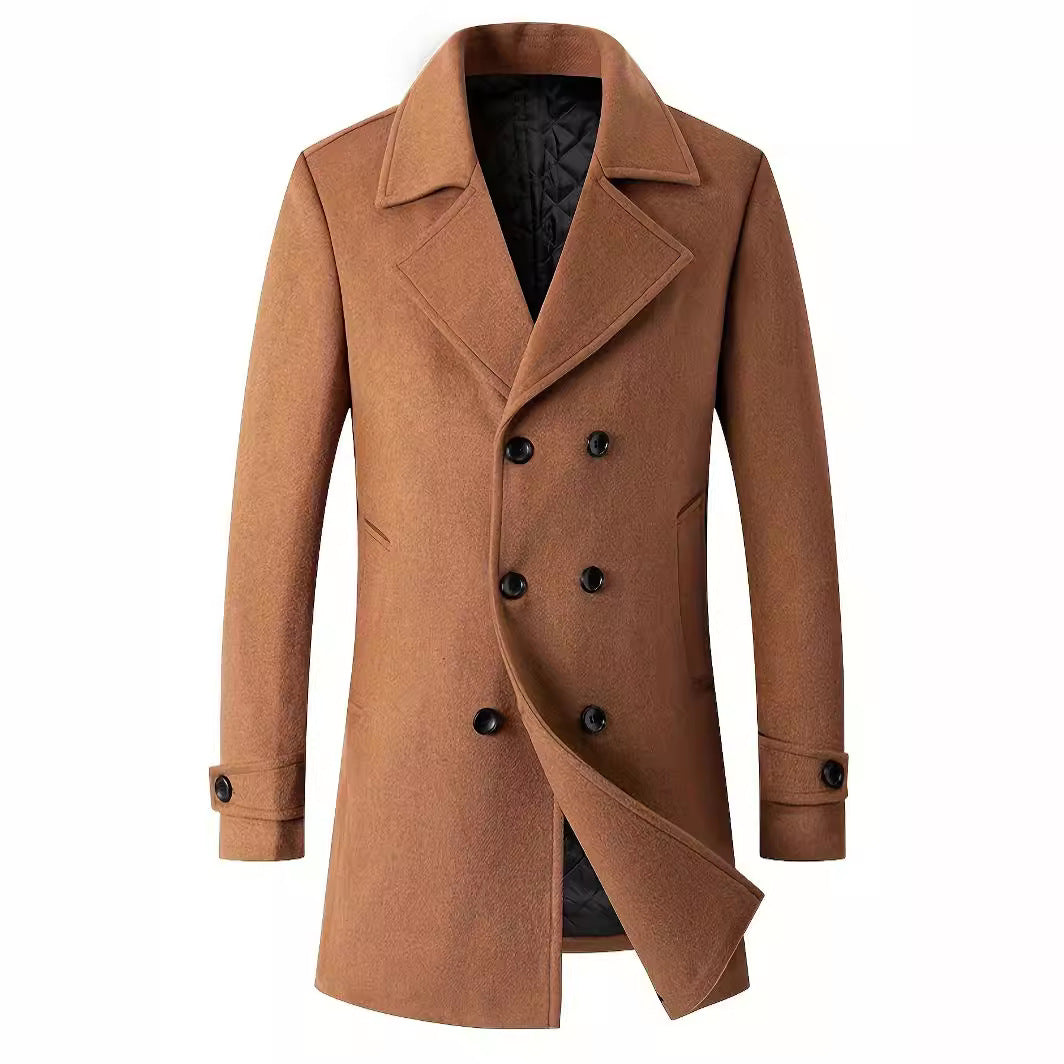 High-end men's mid-length coat business lapel woolen coat autumn and winter durable men's coat