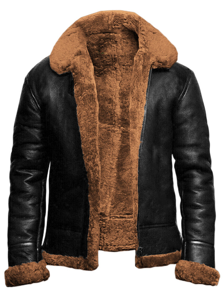 Fashion leather jacket street fur men's thick coat