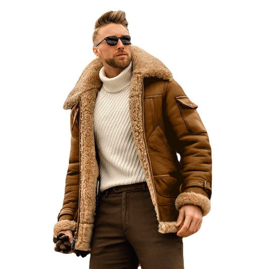 Autumn and winter fashion men's fur coat thickened suede jacket